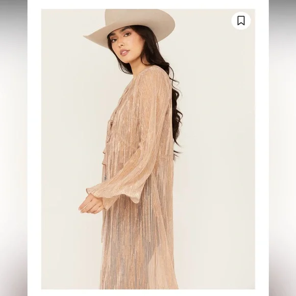 NWT En Crème Women’s Metallic Long Sleeve Duster Kimono and matching top set XL - Picture 3 of 11